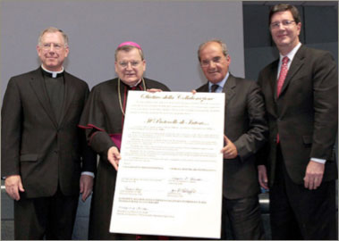 Collaboration Signing Celebration Msgr. Vernon Gardin, Cardinal Raymond Burke, Dott. Domenico Crupi & Jere Palazzolo